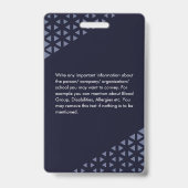 Cooles, blaues graues Employee Foto ID Geometrisch Ausweis (Rückseite)