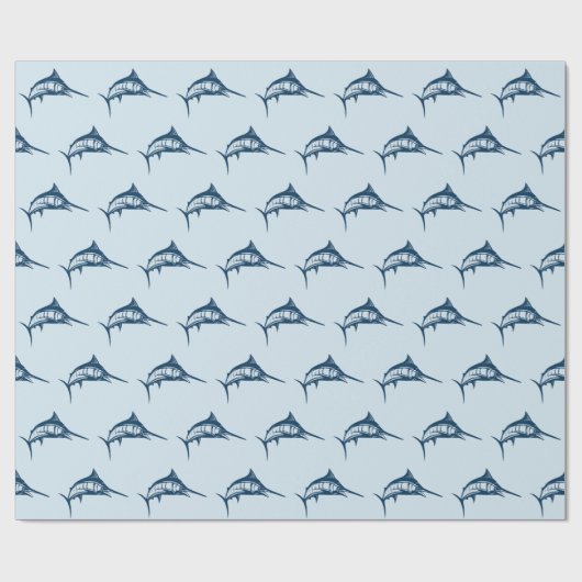 Cooles blaues illustriertes Schwertfisch-Muster Geschenkpapier (Flach)