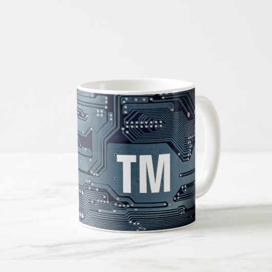 Cooles blaues Leiterplatten-Foto Fett Monogramm Kaffeetasse (VorderseiteRechts)