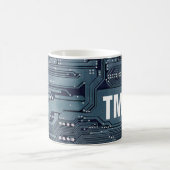 Cooles blaues Leiterplatten-Foto Fett Monogramm Kaffeetasse (Mittel)