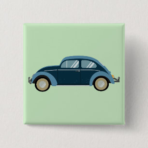 cooles blaues Retro-Auto mit Schrammen Button