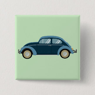 cooles blaues Retro-Auto mit Schrammen Button