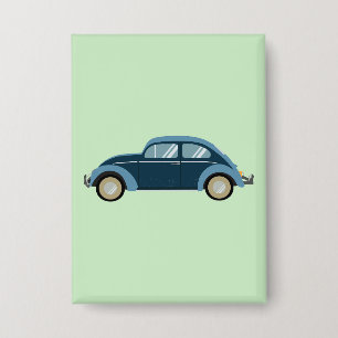 cooles blaues Retro-Auto mit Schrammen Button