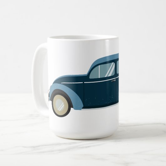 cooles blaues Retroauto mit Manschetten Kaffeetasse (Vorderseite Links)