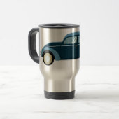 cooles blaues Retroauto mit Manschetten Reisebecher (Vorderseite Links)