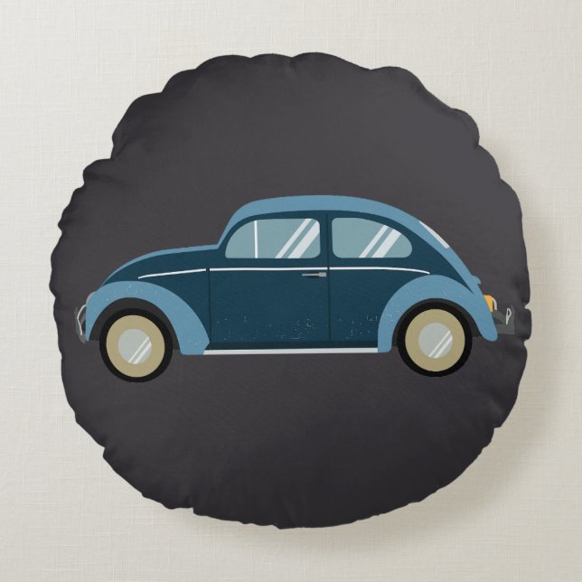 cooles blaues Retroauto mit Manschetten Rundes Kissen (Vorderseite)