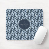 Cooles blaues Zickzack Muster-Monogramm Mousepad (Mit Mouse)