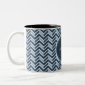 Cooles blaues Zickzack Muster Monogramm Zweifarbige Tasse (Links)