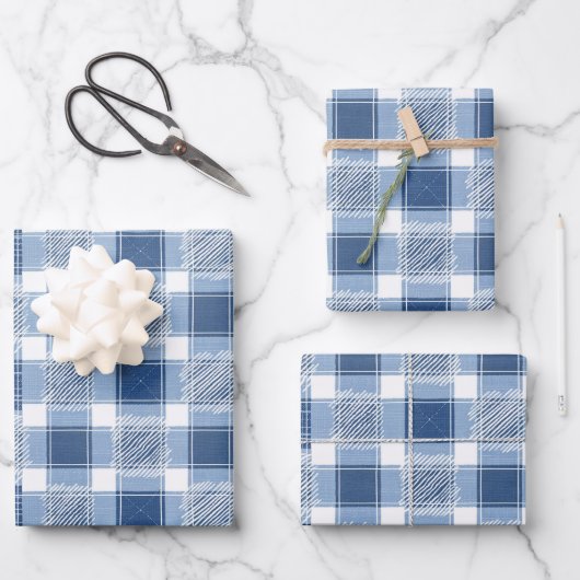 Cooles, blaugekacheltes kariertes Muster Geschenkpapier Set (Vorderseite)