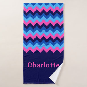Cooles blaurosa Zickzack Monogramm Badehandtuch