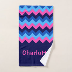 Cooles blaurosa Zickzack Monogramm Handtuch