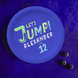 Cooles Blue Boy Trampolin Jump Kid Bounce Party Pappteller