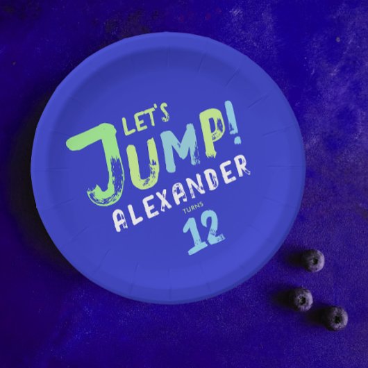 Cooles Blue Boy Trampolin Jump Kid Bounce Party Pappteller