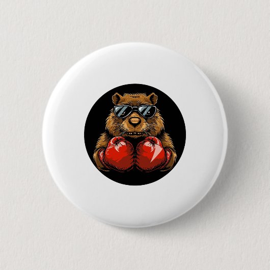 Cooles Boxer-Biber-Design für einen Knockout-Stil Button (Vorderseite)