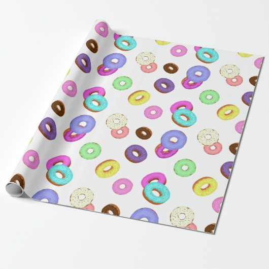Cooles, buntes Donuts-Muster weiß Geschenkpapier (Ungerollt)