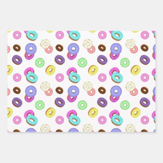 Cooles, buntes Donuts-Muster weiß Geschenkpapier Set (Vorderseite 2)
