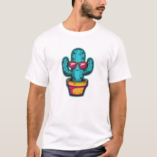 Cooles Cactus Patch - Retro-Sonnenbrille bestickt T-Shirt