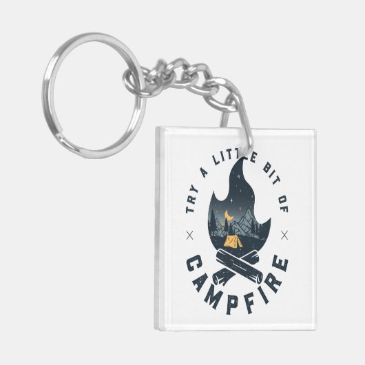 Cooles Camping Camper Feuer im Val Piora Schlüsselanhänger (Vorderseite links)
