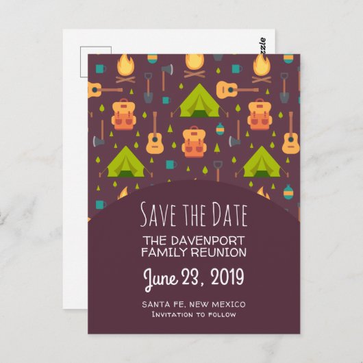 Cooles Camping Outdoorsy-Muster Save the Date Postkarte (Vorne/Hinten)