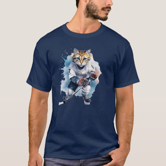 Cooles Cat Ice Hockey T-Shirt (Vorderseite)