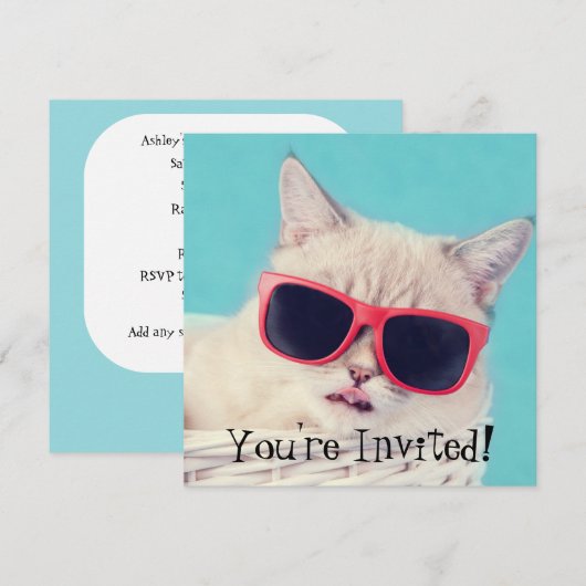 Cooles Cat Party Einladung (Vorne/Hinten)