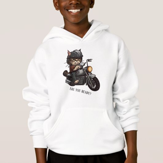 Cooles Cat Riding Motorrad Sind Sie bereit Hoodie (Vorderseite)