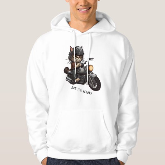 Cooles Cat Riding Motorrad Sind Sie bereit Hoodie (Vorderseite)