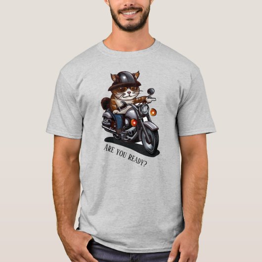 Cooles Cat Riding Motorrad Sind Sie bereit T-Shirt (Vorderseite)