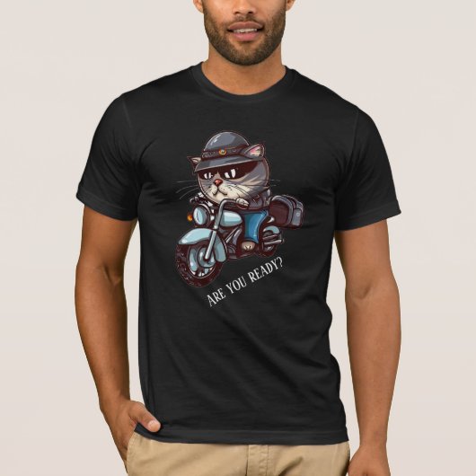 Cooles Cat Riding Motorrad Sind Sie bereit T-Shirt (Vorderseite)