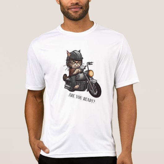 Cooles Cat Riding Motorrad Sind Sie bereit T-Shirt (Vorderseite)