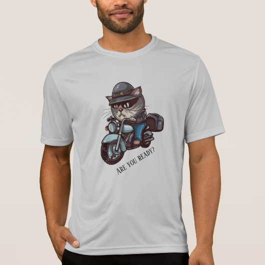 Cooles Cat Riding Motorrad Sind Sie bereit T-Shirt (Vorderseite)