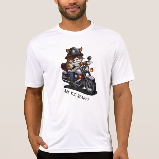 Cooles Cat Riding Motorrad Sind Sie bereit T-Shirt (Vorderseite)
