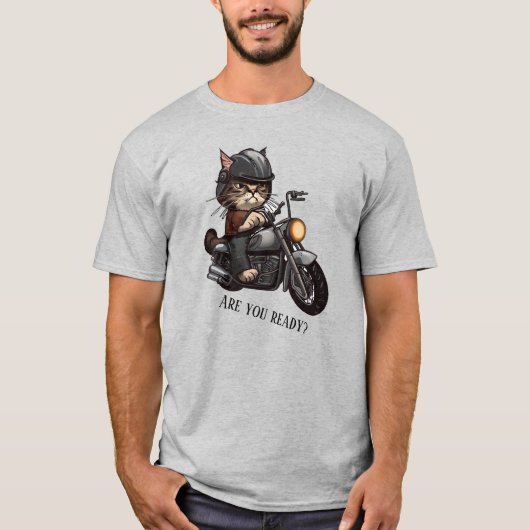 Cooles Cat Riding Motorrad Sind Sie bereit T-Shirt (Vorderseite)