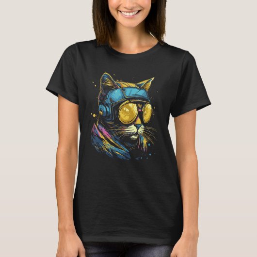 Cooles Cat Wear Pilot Gogglage Design T-Shirt (Vorderseite)