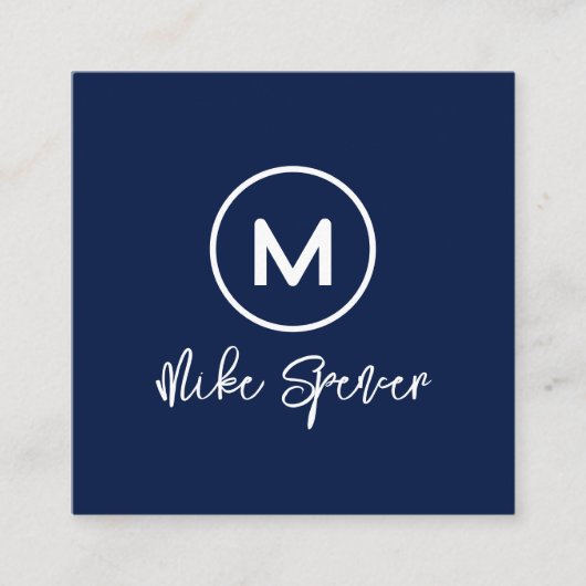 Cooles Circle Monogramm auf blauem Quadrat Telefonnummerkarte (Vorderseite)