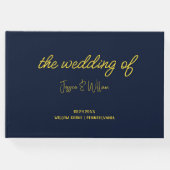 Cooles Classic Navy Blue und Gold Wedding Guest Bo Gästebuch (Vorderseite)