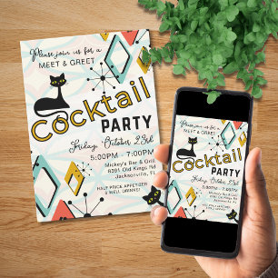 Cooles Cocktail-Party aus der Mitte des Jahrhunder Einladung