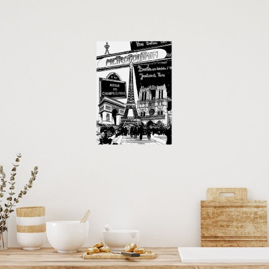 Cooles Collage of Foto Illustrations of Paris Poster (Küche)