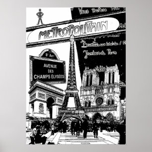 Cooles Collage of Foto Illustrations of Paris Poster