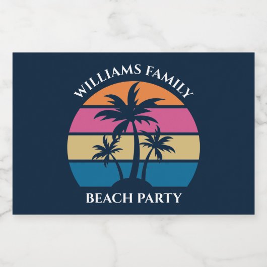 Cooles Custom Beach Party Blue Palm Tree Mini Schaumweinetikett (Einzelnes Label)