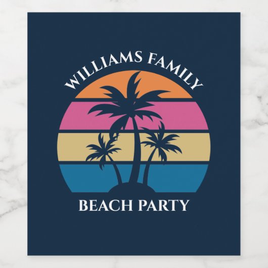 Cooles Custom Beach Party Blue Palm Trees Weinetikett (Einzelnes Label)