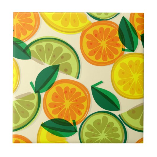 Cooles Cutrus-Muster in Retrofarben Gelb Grün Fliese (Vorderseite)