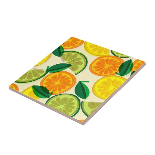 Cooles Cutrus-Muster in Retrofarben Gelb Grün Fliese (Seite)