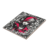 Cooles Cyber 2K Urban Emo Girl mit Kopfhörer Art Fliese (Seite)