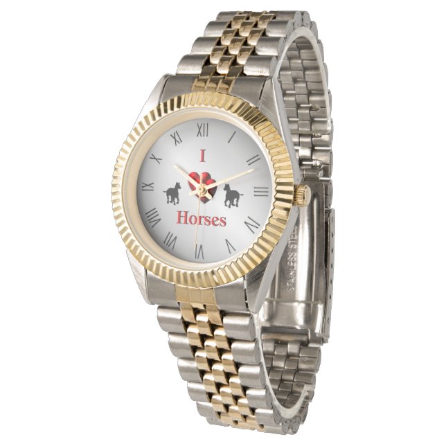 Cooles Design von Hörpferden mit Zahlen Armbanduhr (Schrägansicht)