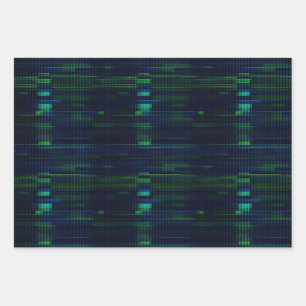 Cooles digitales Vaporwave blaues grünes Muster Geschenkpapier Set