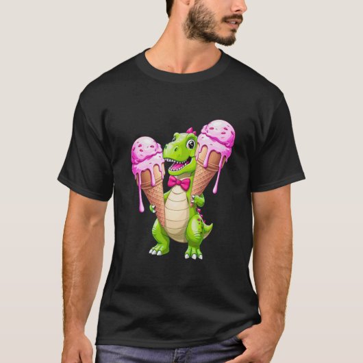 Cooles Dino mit Eiscreme - Fun Cartoon T - Shirt (Vorderseite)