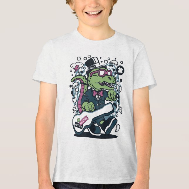 Cooles Dino mit Top Hat Kids T - Shirt (Vorderseite)