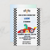 Cooles Dinosaurier Rennwagenspiel Geburtstagsparty Dankeskarte (Vorne/Hinten)