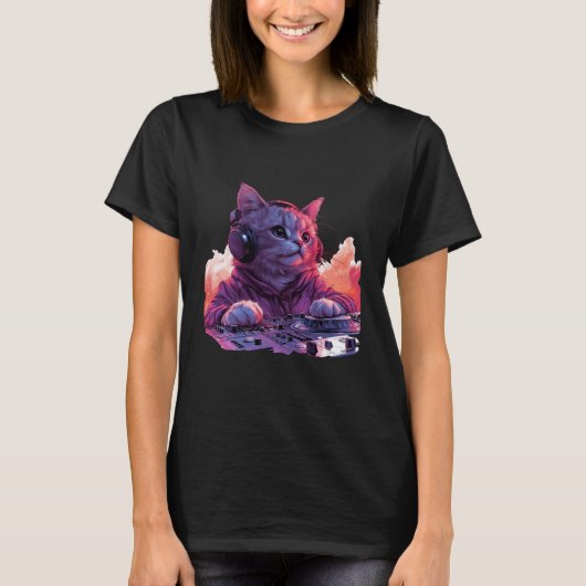 Cooles DJ Cat Shirt, Funny Cat Shirt (Vorderseite)